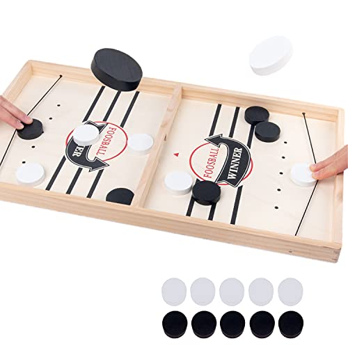 DIRUQSD Brettspiel Hockey,Holz Schnell Sling Puck Match-Spiel, Fast Sling Puck Game, 2 in1 Portable Schachbrett-Set Partyspiele Tisch-Desktop-Spiel (L(54cm*29.5cm) von DIRUQSD