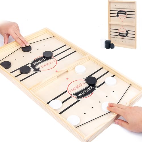 DIRUQSD Brettspiel Hockey,Holz Schnell Sling Puck Match-Spiel, Fast Sling Puck Game, Hockey Brettspiel, 2 in1 Portable Schachbrett-Set Partyspiele Tisch-Desktop-Spiel (L(54cm*29.5cm) von DIRUQSD