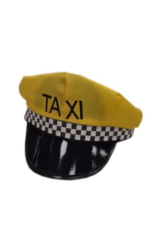 DISBACANAL Taxifahrermütze für Damen - Gelber Stretchhut mit Taxi-Logo - Kariertes Band und laminierter Schirm - One Size Fits Most Adults von DISBACANAL