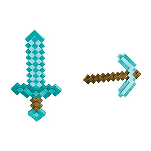 Disguise DISKX65684 Minecraft Kunststoff-Replik Diamant-Schwert Zubehör, Sword, Einheitsgröße & Minecraft DISKX65685 Accessories Kostüm, Diamant Spitzhacke, 4 Jahre+, Einheitsgröße von DISGUISE