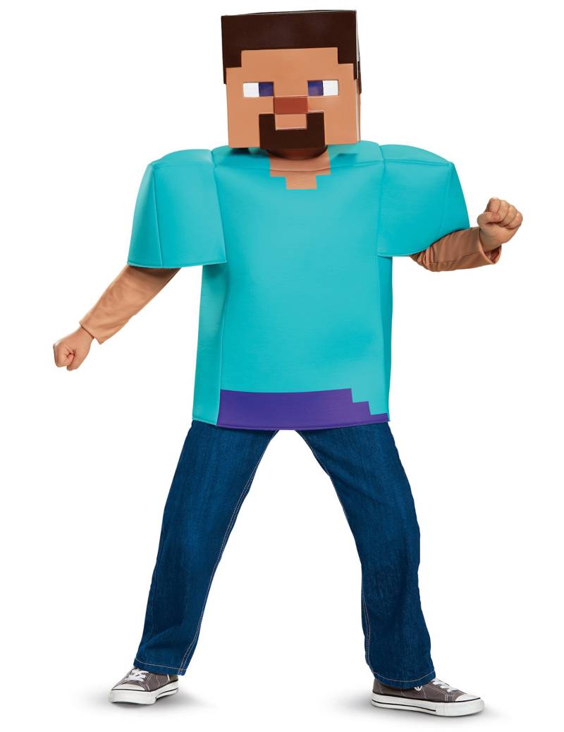 Steve Minecraft-Kostüm für Kinder Faschingskostüm türkis von KARNEVAL-MEGASTORE