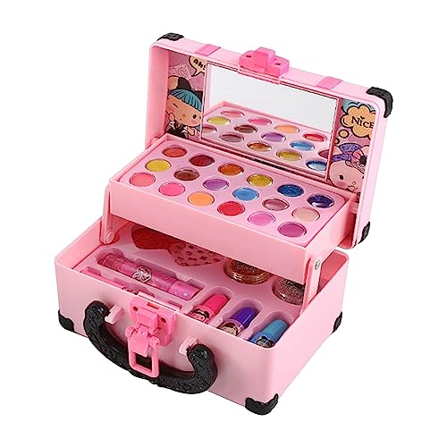 DISPRA Kinder-Kosmetikspielzeug, 30 Mädchen-Make-up-Set, tragbar, 4 bis 8 Jahre, Schönheitsset mit farbiger Box, leicht, waschbar, Tragetasche, Make-up-Kit, für Kinder, Mädchen, Urlaub von DISPRA