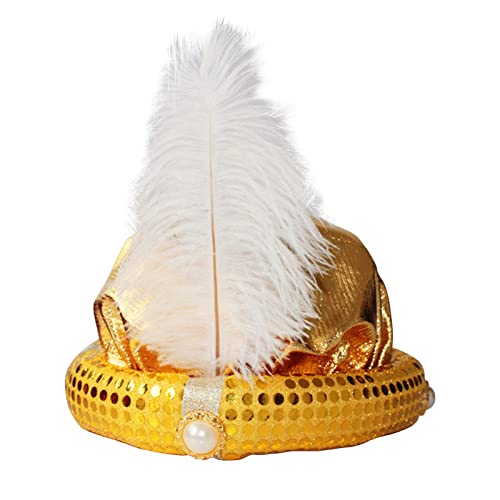 DISPRA Prinz Aladdin Hut, Turban, Aladdin – Sultan Head Wrap Fantastische Pailletten mit Feder und Perle für Foto-Requisiten von DISPRA