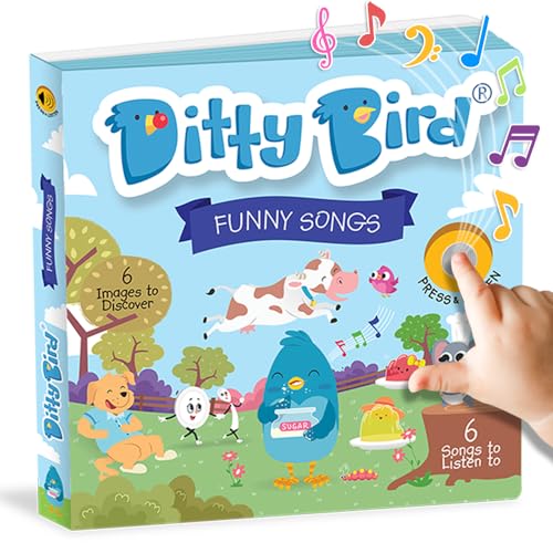 DITTY BIRD Baby Funny Songs - Babyspielzeug mit 6 Sound-Knöpfen zum Mitsingen und Englisch Lernen. Interaktives Liederbuch mit 6 lustigen Sound und Musik. Perfekt für bilinguale Kinder ab 1 Jahr. von DITTY BIRD