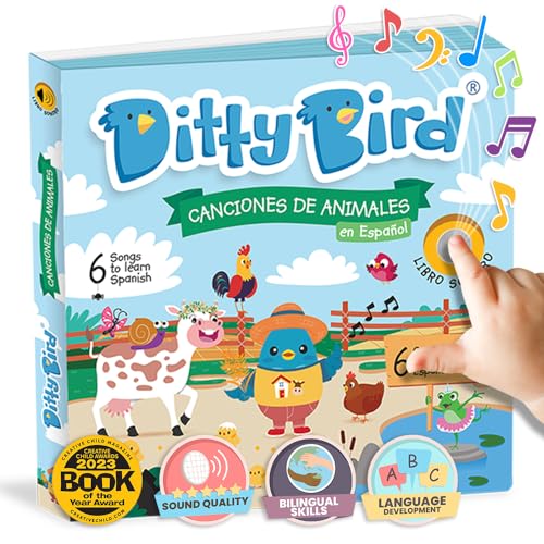 DITTY BIRD Spanisches Spielzeug für Kleinkinder 1–3,Kinderliederbuch für Babys,Spanisches Lernen für Kinder,zweisprachiges Spielzeug,Musikbuch,Bücher mit Ton,La Vaca Lola Klangbuch en Español von DITTY BIRD