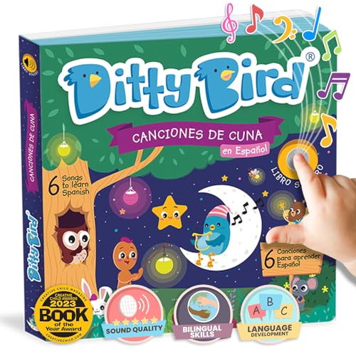 DITTY BIRD Spanisches Spielzeug für Kleinkinder 1–3,Schlafenszeit Kinderlieder Buch für Babys,Spanisches Lernen für Kinder,zweisprachiges Spielzeug,Bücher mit Ton,Pin Pon Klangbuch en Español von DITTY BIRD