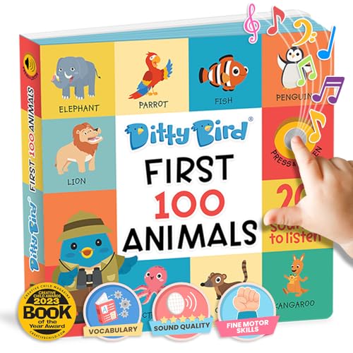 Ditty Bird Sprechende Bücher 100 Tiere | 100 Wörter für Vokabel- und Sprachlernen | Pappbücher für Kleinkinder von 1-3 Jahren | Interaktive Kinderbücher mit tollen Bildern | Robuste Babysound-Bücher. von DITTY BIRD