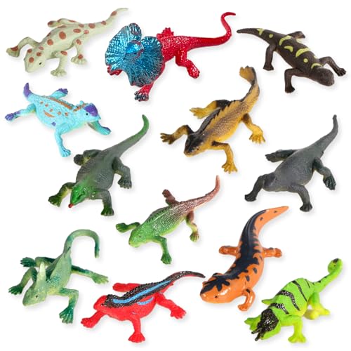 Eidechsen Figuren Spielzeug 12 Stück,Eidechse Reptilien Spielzeug Gummi,Spielzeugfiguren Kinder,Dschungeltiere Deko,Modell Spielzeug,Für Lernspielzeug,Geschenk Geburtstag Party,Streich Requisiten von DIUKES