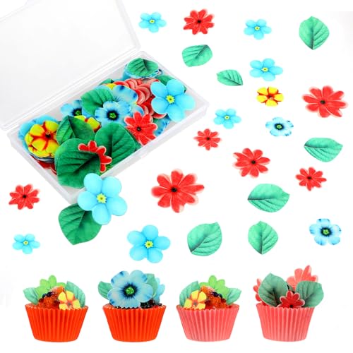 100 Stück Blumen Blätter Tortendeko Bunte Essbare Anlage Kuchen Deko Damen Mädchen Geburtstagskuchen Cupcake Topper für Weihnachten Geburtstagsfeier Heimdekoration von DIVINA VITAE