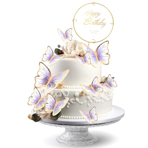 Schmetterlinge Tortendeko 11 StüCk Schmetterlinge Deko Torte Happy Birthday Tortendeko Schmetterling Cake Topper Geburtstag MäDchen Kuchen Deko FüR Kuchen Dekoration Party (Purpur) von DIVINA VITAE