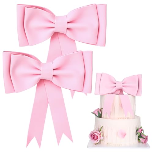 2 Stück Rosa Schleifen Tortendeko Extra Große Schleifen Torten Deko Niedliche Romantische Kuchen Deko für Damen Mädchen Geburtstag Hochzeit Party Dekorationen von DIVINA VITAE