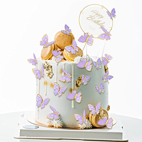 Tortendeko Schmetterlinge Deko Torte 21 Stück Cake Topper Geburtstag Mädchen Goldener Rand Kuchen Deko Happy Birthday Tortendeko Für Kuchen Dekoration Hochzeit Babyparty(Lila) von DIVINA VITAE