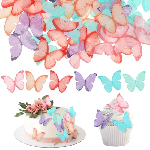 48 Stück Cake Topper 3D Schmetterlings Tortendeko Bunte Damen Mädchen Schmetterling Geburtstagskuchen Cupcake Topper für Geburtstagsfeier von DIVINA VITAE