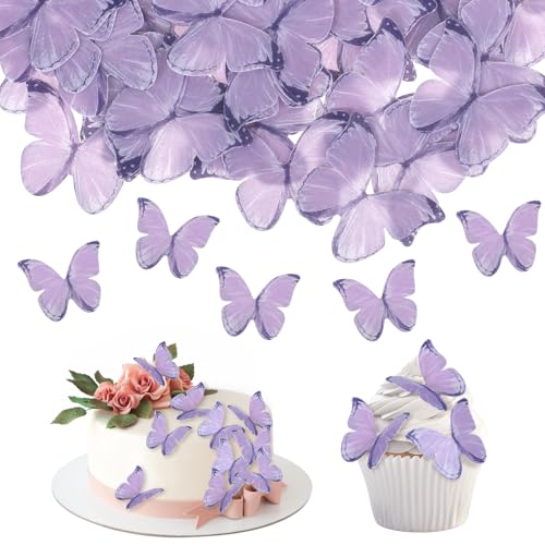 48 Stück Tortendeko 3D Schmetterlings Kuchen Deko Lila Damen Mädchen schmetterling Geburtstagskuchen Cupcake Topper für Geburtstagsfeier von DIVINA VITAE