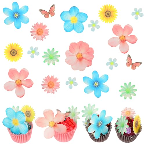 Essbare Cupcake Topper 55 Stück Blumen Oblatenpapier Tortendeko Essbare Blumen Tortendeko Topper für Frauen und Mädchen Geburtstagsparty Essensdekoration von DIVINA VITAE