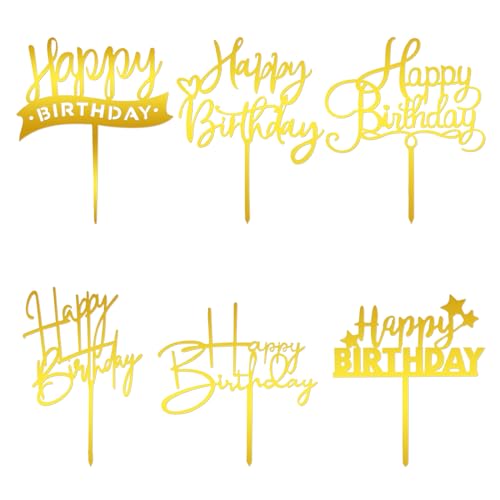 6 Stück Happy Birthday Tortendeko Gold Happy Birthday Cake Topper Acryl Happy Birthday Geburtstagstorte Deko für Babyparty Jubiläumsfeier von DIVINA VITAE