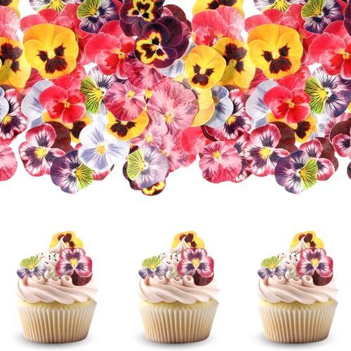 60 Stück Essbare Blumen Tortendeko Stiefmütterchen Blumen Cupcake Topper Schmetterlings Blumen Kuchen Topper für Hochzeitstorten Geburtstagsfeiern Essensdekoration von DIVINA VITAE