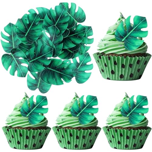 60 Stück Essbare Tropische Dschungel Schildkrötenblatt Torten Deko Cupcake Topper Oblatenpapier Tortendeko Blätter Kuchendekoration Hawaii Motto Dschungel Sommerparty Kuchen Deko von DIVINA VITAE