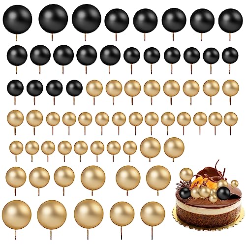 66 Stück Schwarz und Gold Tortendeko Kugeln Torten Topper Ballon Kuchenaufsätze in 4 Größen Kuchen Deko Tortenaufsatz Kugeln für Geburtstagsfeier Hochzeit Jahrestag Babyparty Cake Topper von DIVINA VITAE