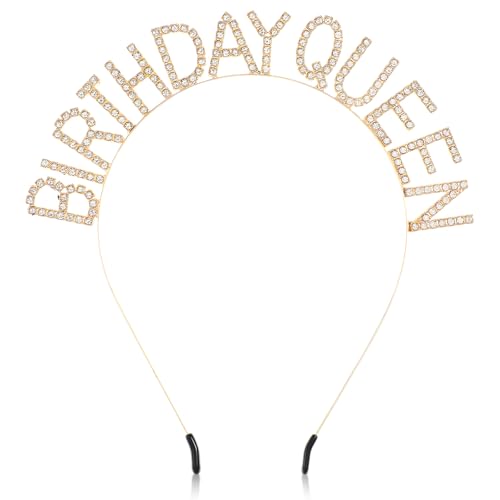 DIVINA VITAE Damen Geburtstags Haarreif Gold Birthday QUEEN Glänzender Kristall Mädchen Geburtstags Stirnband Königin Stirnband Damen Mädchen Party Zubehör von DIVINA VITAE