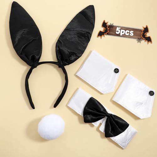 DIVINA VITAE Bunny Girl Cosplay Kostüm Set Schwarz Hasenohren Haarreif Fliege Manschetten Schwanz Bunny Suit für Damen Ostern Halloween Cosplay Party von DIVINA VITAE