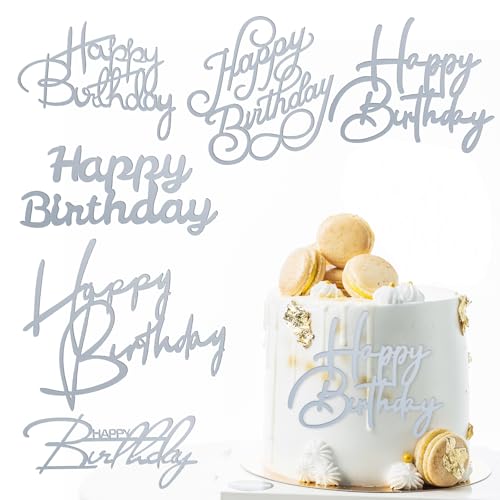 Happy Birthday Tortendeko 6 Stück Silber Cake Topper Happy Birthday Acryl Happy Birthday Geburtstagstorte Deko für Babyparty Jubiläumsfeier von DIVINA VITAE