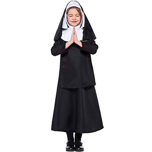 DIVISTAR Halloween Cosplay Nonne Schwester für Mädchen Kostüm Schwarz Kinder Verkleidung Zubehör Theater Karneval Prop mit Kleid Kopfbedeckung von DIVISTAR