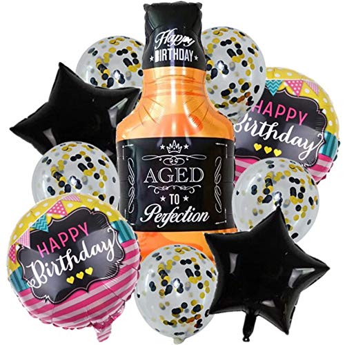 DIWULI 10 Stück Geburtstags Luftballons, Happy Birthday, Whisky-Flasche + Stern-Ballons + Folien-Ballons + Latex-Ballons Konfetti, Geburtstagsballon, Geburtstag, Party, Dekoration, Geschenk-Deko von DIWULI