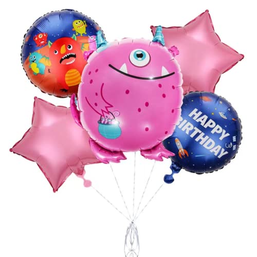 DIWULI Alien Monster Ballon-Set pink, Monster-Party Grusel-Party Folien-Luftballons, Happy Birthday Folien-Ballon Kinder-Geburtstag Mädchen Junge, Motto-Party, Party-Deko, Dekoration, Geschenk-Deko von DIWULI