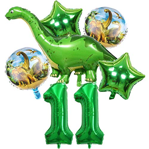 DIWULI Dino Geburtstag Deko 11 Jahre - Dino Deko Kindergeburtstag 11 Jahre, Zahlen-Ballon Zahl 11 Luftballon grün, Dino Luftballon Set groß Dekoration Junge, Dino Ballon, Dinosaurier Geburtstag Deko von DIWULI