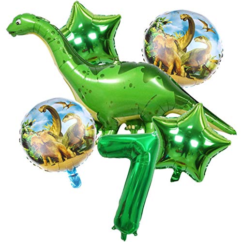 DIWULI Dino Geburtstag Deko 7 Jahre - Dino Deko Kindergeburtstag 7 Jahre, Zahlen-Ballon Zahl 7 Luftballon grün, Dino Luftballon Set groß Dekoration Junge, Dino Ballon, Dinosaurier Geburtstag Deko von DIWULI