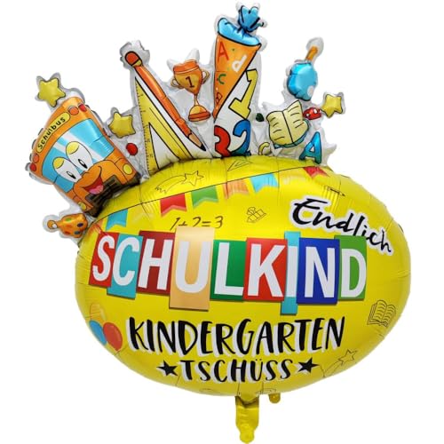 DIWULI Endlich Schulkind Luftballon - Kindergarten Tschüss Folien-Ballon Einschulung, Dekoration Party Schule von DIWULI