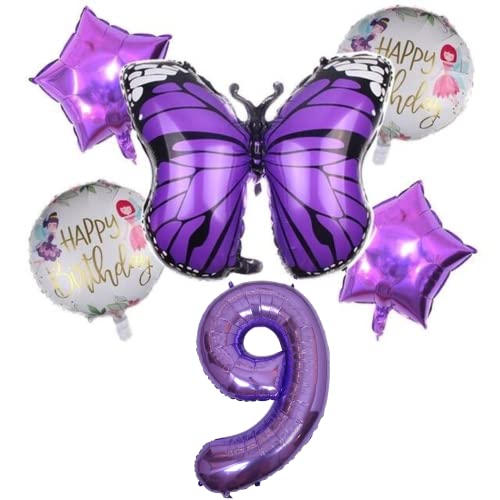 DIWULI Schmetterling Zahl 9 Luftballons - Deko Lila Set von DIWULI