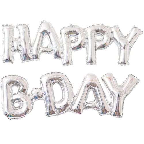 DIWULI Happy B-Day Luftballon Silber, Happy Birthday Folien-Ballons für Geburtstag, Kindergeburtstag Junge Mädchen, Motto-Party, Dekoration DIWULI Happy B-Day Luftballon Silber, Happy Birthday Folien-Ballons für Geburtstag, Kindergeburtstag Junge Mädchen, Motto-Party, Dekoration von DIWULI