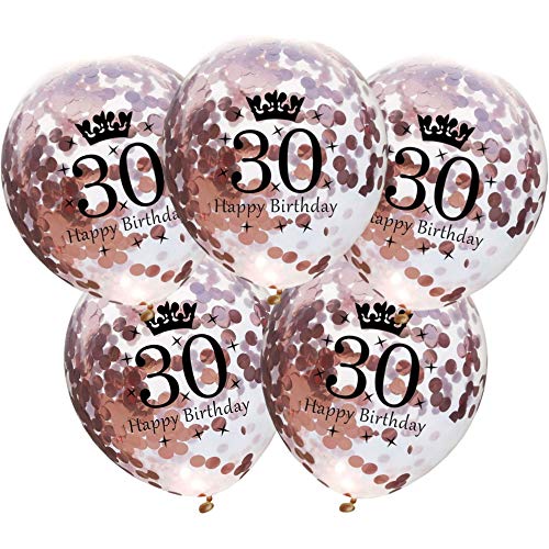 DIWULI Luftballons 30 Geburtstag 5 Stück - Zahl 30 Ballons 30 Jahre, Geburtstagsdeko 30. Geburtstag Deko Rose-Gold Party-Deko Happy Birthday Ballons Dekoration Zahlen-Ballon Zahlen-Luftballon Geschenk von DIWULI