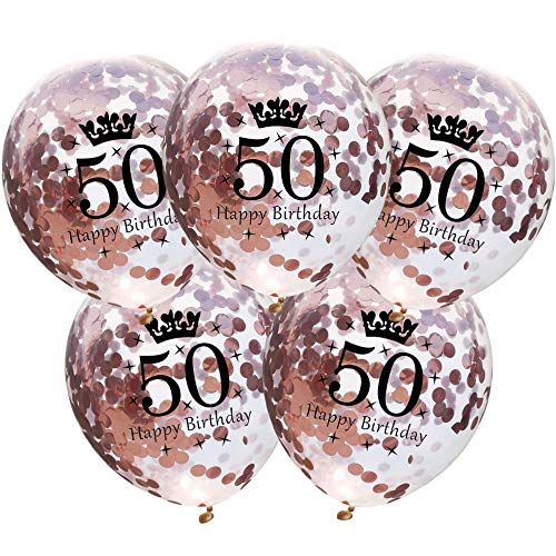 DIWULI Luftballons 50 Geburtstag 5 Stück - Zahl 50 Ballons 50 Jahre, Geburtstagsdeko 50. Geburtstag Deko Rose-Gold Party-Deko Happy Birthday Ballons Dekoration Zahlen-Ballon Zahlen-Luftballon Geschenk von DIWULI