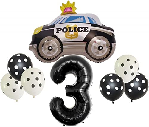 DIWULI Polizei Geburtstag Deko 3 Jahre - Polizei Kindergeburtstag Ballons, Zahlen-Ballon Zahl 3 Luftballon, Polizei Geburtstag, Polizei Deko Kindergeburtstag Junge Party, Polizei Ballon Folienballon von DIWULI