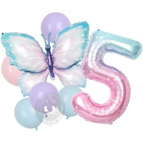 DIWULI Schmetterling Zahl 5 Luftballons - Deko Geburtstag von DIWULI