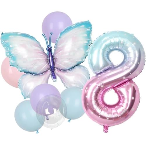 DIWULI Schmetterling Zahl 8 Luftballons - Deko Geburtstag von DIWULI