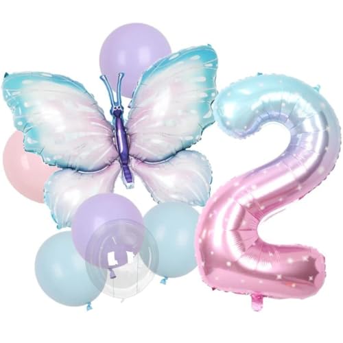 DIWULI Schmetterling Zahl 2 Luftballons - Deko Geburtstag DIWULI Schmetterling Zahl 2 Luftballons - Deko Geburtstag von DIWULI