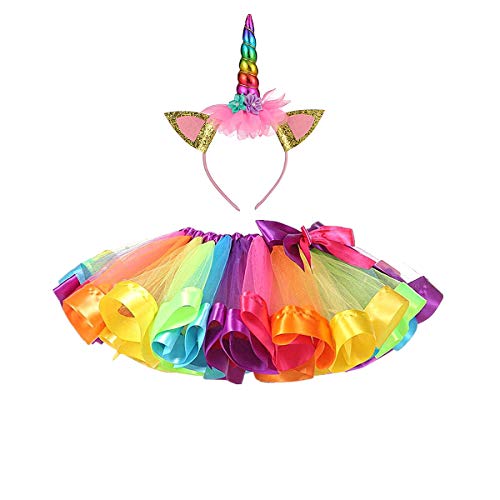 DIXIUZA Einhorn Kostüm Prinzessin Set 2 Stück，Mädchen Prinzessin Kleider, Einhorn Haarreif für Mädchen für Geburtstag Verkleidung Cosplay Kindergeburtstag Karneval von DIXIUZA