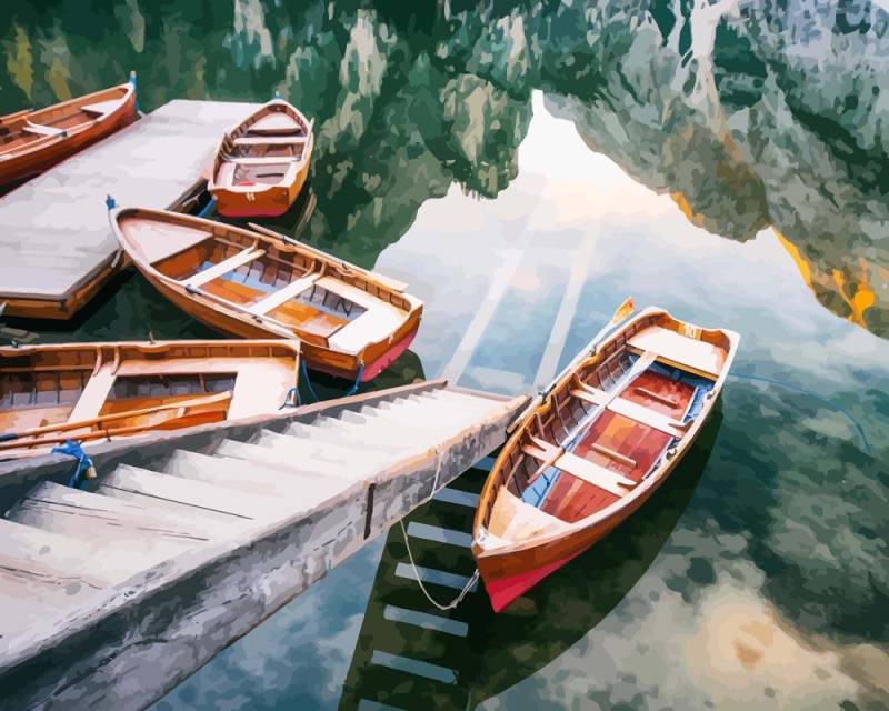 Malen nach Zahlen - Berühmter italienischer Gebirgsee - Lago, mit Rahmen von DIY - Malen nach Zahlen