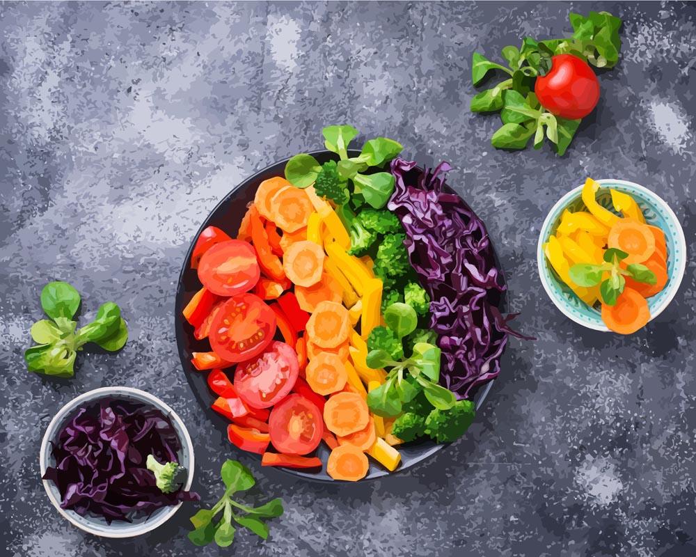 Malen nach Zahlen - Frisch - Gesund - Vegetatisch - Regenbogen, ohne Rahmen von DIY - Malen nach Zahlen