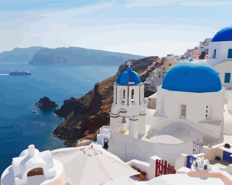 Malen nach Zahlen - Klassische Sicht auf Santorini, ohne Rahmen von DIY - Malen nach Zahlen