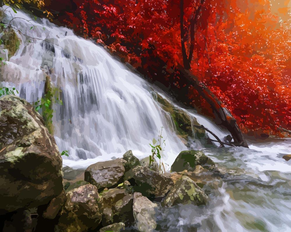 Malen nach Zahlen - Pitugro Wasserfall im Regenwald, ohne Rahmen von DIY - Malen nach Zahlen