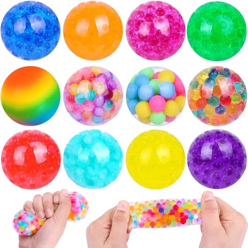 DIYDEC 12 Stück Stress Balll, 5-6cm Squishy Anti Stress Ball Squeeze Traubenbälle Quetschball mit Wasserball für ADHS, Stress, Angst abbauen und Beruhigung von DIYDEC