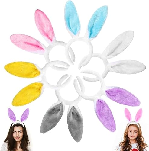 DIYDEC 6 Stücke Easter Bunny Ears, Plüsch Kaninchen Ohren Stirnband Hasenohren Haarreif für Erwachsene und Kinder Ostern Party Kostüm Cosplay von DIYDEC