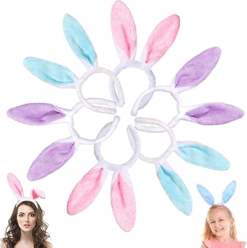 DIYDEC 6 Stücke Easter Bunny Ears, Plüsch Kaninchen Ohren Stirnband Hasenohren Haarreif für Erwachsene und Kinder Ostern Party Kostüm Cosplay von DIYDEC