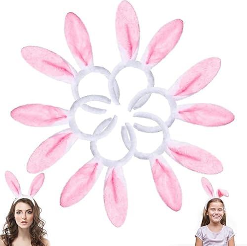 DIYDEC 6 Stücke rosa Easter Bunny Ears, Plüsch Kaninchen Ohren Stirnband Hasenohren Haarreif für Erwachsene und Kinder Ostern Party Kostüm Cosplay von DIYDEC