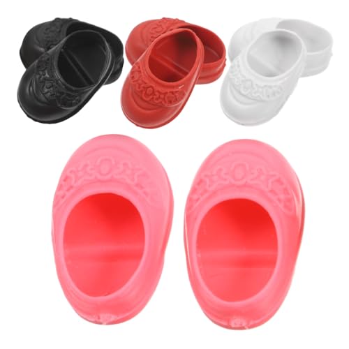 DIYEAH 4 Paar Mini-Schuhe Für 17-cm-Puppen Besonders Flache Schuhe Für 17-cm-Puppen Bezaubernde Puppenschuhe-Kollektion Rosige Schwarze Weiße Rote Puppenschuhe Aus Kunststoff von DIYEAH